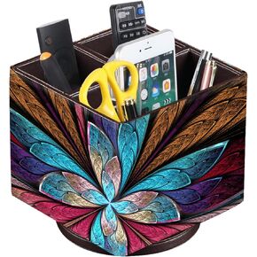 YAPISHI Remote Control Holder, 360° Swivel TV Remote Holder for Table, PU Leather Remotes Caddy, Nightstand Organizer for Media Controllers/Makeup/Office Supplies, Bedside Decorations for Living Room