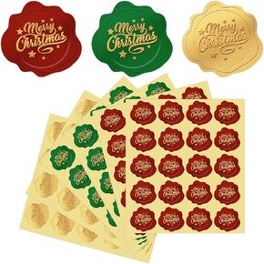 Whaline 480Pcs Christmas Foil Seal Stickers Merry Christmas Stickers Gold Red Green Self-Adhesive Label Decals for Xmas Greeting Invitation Cards Sealing Gift Wrapping Supplies