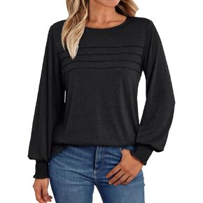 AUTOMET Womens Tops Blouses Dressy Casual Business Long Sleeve Top Crew Neck Tunic Loose Fit Trendy Outfits Fashion Clothes