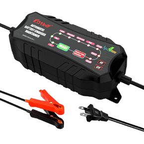 Car Battery Charger Automotive Battery Charger Maintainer 6V 12V 4-Amp Trickle Charger for Car Motorcycle Lawn Mower Boat Marine RV SUV ATV SLA Wet AGM Gel Cell Lead Acid LifePo4 Batteries