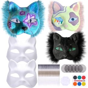 مجموعة أقنعة تيريان 21 قطعة من بابوري مع فراء شبكي للعين، أقنعة قطط ثيريان ذاتية الصنع للطلاء، زي قناع الثعلب الفارغ لقناع الوجه للهالوين والحفلات التنكرية in Kuwait