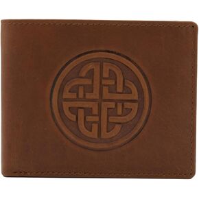 Briomhar Irish Bi-Fold Leather Wallet for Men - Irish Celtic Knot Design Made in Ireland - Tan