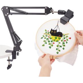 OLYCRAFT Black Embroidery Table Stand Kit 8mm Hole Hand Embroidery Stand Lap Folding Cross Stitch Stand Clamp Hand Embroidery Hoop Holder 360 Rotated Embroidery Holder Stand for Embroidery Hoops