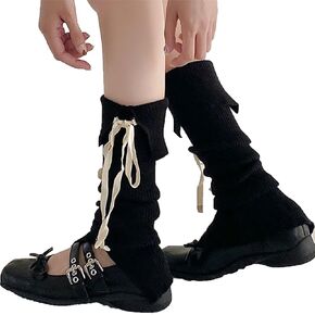 Women's Girls Knit Leg Warmers Y2K Cute Leg warmer Flared Bow Knot Lolita Split Leg Sleeve Socks for Ballet