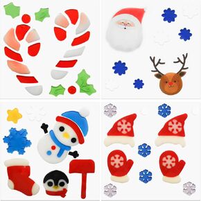 4Pcs Christmas Thick Gel Clings, Xmas Window Decors Supplies, Christmas Clings Window Stickers for Kids Jelly Window Stickers, Easy to Install Cute Pumpkins Witch Bats Window Clings for Children