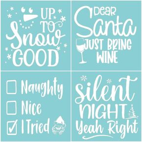 Small Christmas Silk Screen Stencils for Crafts, Art (11x8.5 Inches) - 3x3 Inch Designs for Painting on Wood, DIY Christmas Stencil Ornaments, Card, Decorations, Drawing Templates