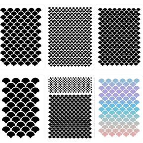 5PCS Mermaid Scale Stencil 8 X 6 Inches Fish Scales Stencil Reusable Large Plastic Mermaid Face Paint Makeup Templates for Art Painting Tattoos Painting, Painting on Wall Face Body, Cake Cookie Paint