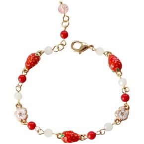Blue Drop Funny Cute Strawberry Bracelet For Women Fruit Strawberry White Flower Charm Bracelet Jewelry Lover Gifts Valentine's Day