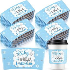 Yexiya 60 Pieces Christmas Baby It's Cold Outside Cup Sleeves Coffee Tea Cup Sleeves Fits 12oz 16oz Disposable Paper Cup Sleeves for Hot Chocolate Cocoa Beverage Xmas Party Supplies (Black Red White)