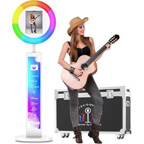 Photo Booth Compatible with Any Ipad, OHYEAHSPIN Photo Booth with Software App Control Ring Box, Music Sync,IPad Selfie Machine with Flight Case (Light Box White)