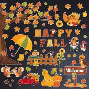 Fall Bulletin Board Decorations, 112 Pcs Fall Thanksgiving Classroom Decorations, Maple Leaves Fall Tree Cutouts Decor, Autumn Theme Classroom Supplies with Glue Points