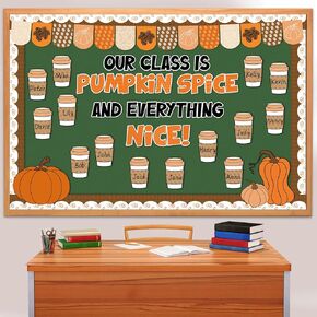 Thanksgiving Bulletin Board Decorations Autumn Coffee Bulletin Board Set Thanksgiving Classroom Wall Decor Fall Pumpkin Paper Cutout Autumn Classroom Decoration Fall Paper Cutting Decor School Supply