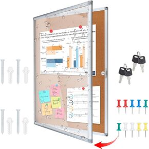 Outdoor Enclosed Cork Bulletin Board Tamper-Proof Dispaly Case, Aluminium Frame, Weatherproof Cork Noticeboard, Enclosed Cork Board for School, Office, Restaurant, Hospital etc（38 * 38inches）