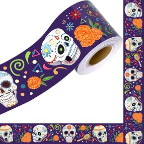 66Ft Day of The Dead Bulletin Board Borders Decorations, Skull Bulletin Border Trim, Day of The Dead Bulletin Board Borders for Halloween Home School Classroom Wall Blackboard Decor