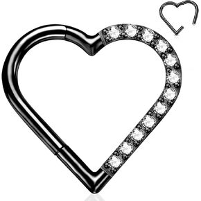 WBRWP 16G 8MM 10MM Septum Rings Piercing Jewelry: Teardrop Heart Shape Opal CZ 316L Surgical Steel Hinged Nose Rings Hoops Clicker Hypoallergenic Conch Helix Piercing Jewelry Daith Cartilage Earring