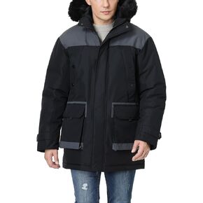 Pooluly Men's Winter Parka Coat Warm Puffer Jacket Heavyweight Long Down Jacket Windproof Hooded Coat