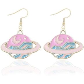 Zian Drop Oil Cosmic Earrings Cute Star Moon Earrings Planet Earrings Spaceship Earrings Cute Fun Earrings