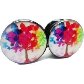 Neon Tree of Life Ear Plugs - Acrylic - Screw on - New *Pair* - 8 Sizes