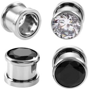 CZ Ear Tunnels Plugs Gauges Expander Stretcher Earrings Screw Cubic Zirconia Stainless Steel Piercings Body Jewelry 2 Pairs Set (0g(8mm))