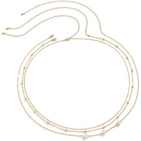Pants Chain Pocket Waist Chain for Women, Metal Belt Layered Body Chain Beach Beads Chain Pearl Simple Waist Chain Sexy Body Jewelry for Women Girls