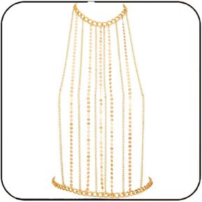 Asooll Boho Layered Chest Chain Gold Sequin Bra Chains Beach Bikini Party Dance Body Accessories for Women and Girls