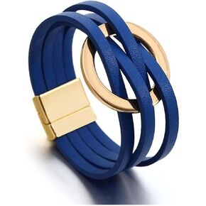 Fuqimanman2020 Circle Charm Leather Wrap Bracelet Handmade Leather Wrap Bracelets Boho Layered Cuff Bracelets for Women Teen Girls