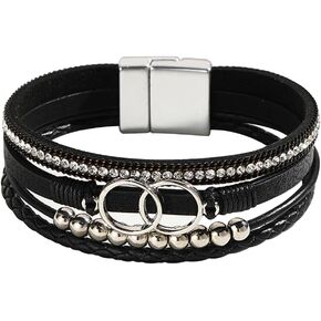 P Ammy Fashion® Women's Multi-color Leather Crystal Bracelet Boho Cuff Bohemian Gold Beaded Bracelets with Magnetic Clasp Stackable Jewelry Gift