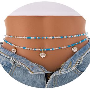 Boho Beaded Body Chain Pearl Shell Waist Chains Gold Butterfly Body Belly Chain Beach Bead Body Accessories for Women and Girls