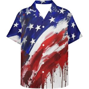 Hawaiian Shirts for Men Short Sleeve Aloha Beach Shirt The American Flag Printed Summer Casual Button Down Shirts