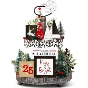 20 Pcs Christmas Tiered Tray Decor Farmhouse Tier Tray Decorations Rustic Wooden Signs Winter Tiered Tray Decorations Set Decorative Table Signs for Tabletop Shelf Mantel(Classic Style)