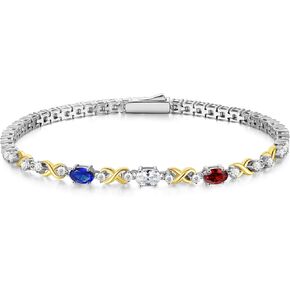 FANCIME Birthstone Tennis Bracelet for Women Sterling Silver Double Birthstone Jewelry Anniversary Birthday Gifts for Women 7.28inch