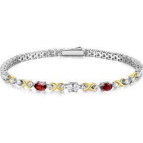 FANCIME Birthstone Tennis Bracelet for Women Sterling Silver Double Birthstone Jewelry Anniversary Birthday Gifts for Women 7.28inch