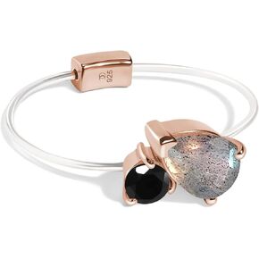 Moon Magic - Toi Et Moi Amethyst, Citrine, Quartz, Ruby, Obsidian, Labradorite Floating Gem Ring with Stretchy Invisible Band/ 925 Sterling Silver - 18K Rose and Yellow Gold Elastic Birthstone Rings in Kuwait