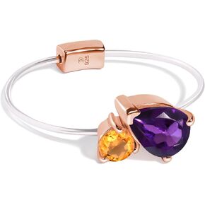 Moon Magic - Toi Et Moi Amethyst, Citrine, Quartz, Ruby, Obsidian, Labradorite Floating Gem Ring with Stretchy Invisible Band/ 925 Sterling Silver - 18K Rose and Yellow Gold Elastic Birthstone Rings