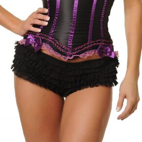 Women Y2k Lace Trim Ruffle Shorts Lolita Layered Frill Bloomers Fairy Tiered Pumpkin Pants Pajama Bottoms
