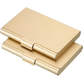 PATIKIL Business Card Holder, 2 Pack Aluminum Metal Card Case Professional Pocket Card Holder for Name Card Credit Card, Gold