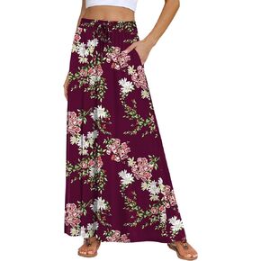 DB MOON Womens Maxi Skirt 2024 Casual Flowy Elastic High Waist Long Skirts with Pockets