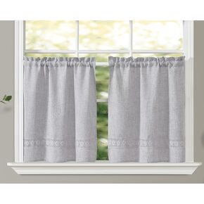 GOHD Yesterday Again Small Curtain Tiers with Hollow Crochet lace,Simple and Unique Valance,Vintage Chic Textured,3size(24",Beige)