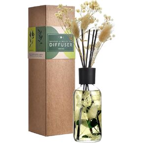 Bamboo White Tea Reed Diffuser Set - Fragrance Reed Diffusers for Home - 250ml Glass Bottle with Plant Accents, Black Reed Sticks, Dried Flowers - Aromatherapy Reed Diffuser Oil for Relaxation