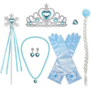 Princess Accessories Dress Up Set with Crowns, Necklaces, Wands, Rings, Gloves Costume Toys for Toddler Girls