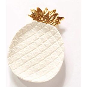 Ceramic Jewelry Pineapple Trays,Electroplated Golden Pineapple Plate,Home Decor Dish Wedding Birthday (White)