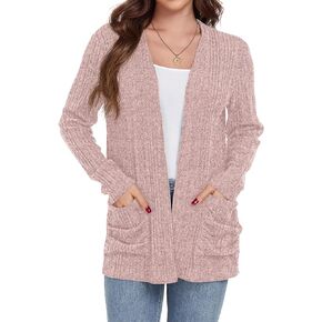 GRECERELLE Womens 2024 Long Sleeve Lightweight Open Front Casual Cardigan Sweaters Outerwear with Pockets
