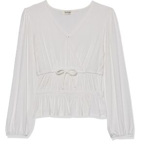 Speechless Girls' Long Sleeve Rib Knit Faux Wrap Top