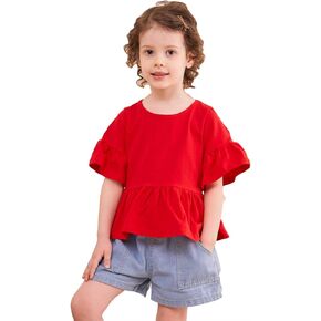 Toddler Baby Girls Shirts Kids Bell Sleeve Tops Basic Solid Color Peplum Blouse Casual Clothes