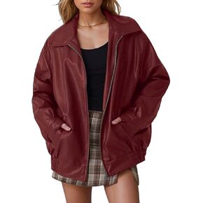 Leather Jacket Women Oversized Faux Motorcycle Bomber Jackets Fall Fashion Outfits 2024 Winter Clothes with Pocket