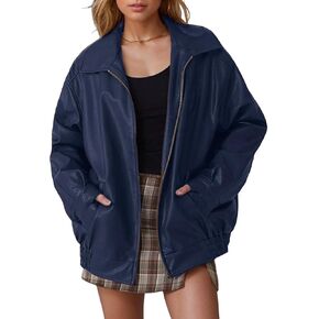 Leather Jacket Women Oversized Faux Motorcycle Bomber Jackets Fall Fashion Outfits 2024 Winter Clothes with Pocket