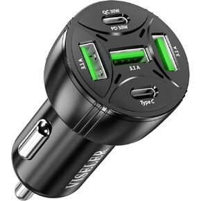 USB C Car Charger Adapter, PD Car Charger, 5 USB QC 3.0 Car Chager Fast Charging for All Smartphone and Other USB Device. (2Pack)