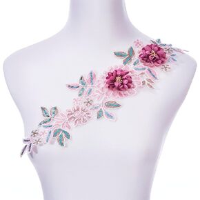 Handmade Rhinestone Applique, Beaded Lace Patch Accessory for Dress Decoration, DIY Sewing, Wedding Dresses, and More (Pink)