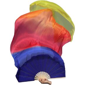 Winged Sirenny 1 Piece 70"(180 cm) Belly Dance Silk Fan Veil, Adjustable Worship Praise Flag Streamer (Peacock Green Fading)