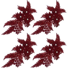 4 Pack 3D Flower Sequin Applique with Rhinestone Glitter Beaded Floral Embroidered Patch Fabric Lace Trim for Wedding Bridal Dress Gown Bag Pillow Ornaments (Orange)